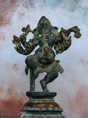9″ Dancing Ganesha | Handcrafted Brass | Gray Stone Finish