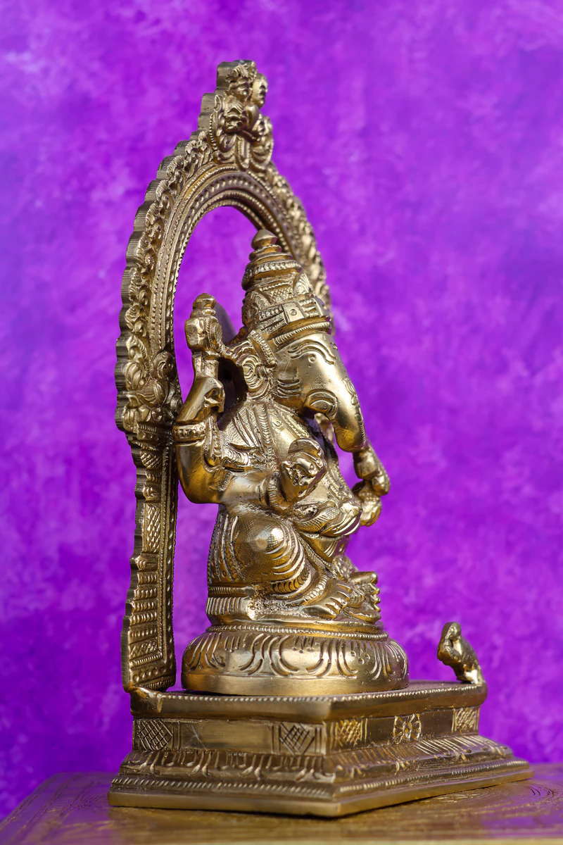 8″ Ganesha with Arch | Handcrafted Brass | Fine Work - Image 2