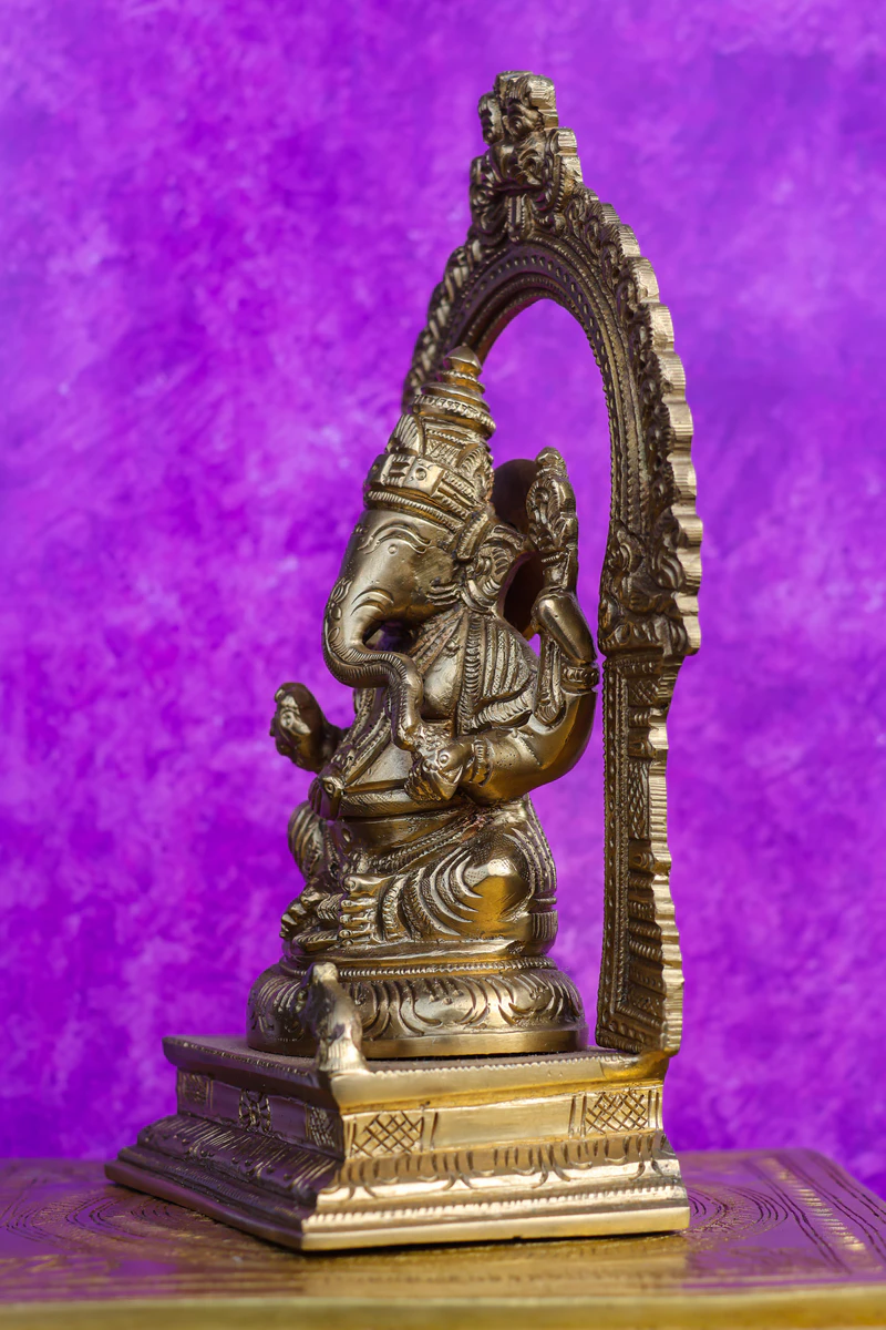 8″ Ganesha with Arch | Handcrafted Brass | Fine Work - Image 3