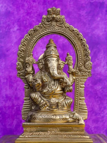 8″ Ganesha with Arch | Handcrafted Brass | Fine Work