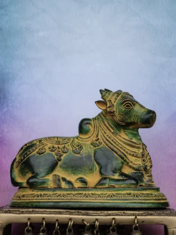 7″ Sacred Nandhi | Handcrafted Brass | Antique Green Finish