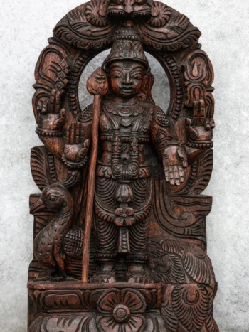 18″ Majestic Murugan with Arch for Pooja & Home Décor | Handcrafted Wood Carving