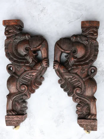 18″ Ornate Gajayazhi Wall Brackets for Home Décor | Handcrafted Wood Carving