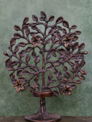 6″ Decorative Tree with Lamp Stand | Handcrafted Brass | Antique Brown Finish