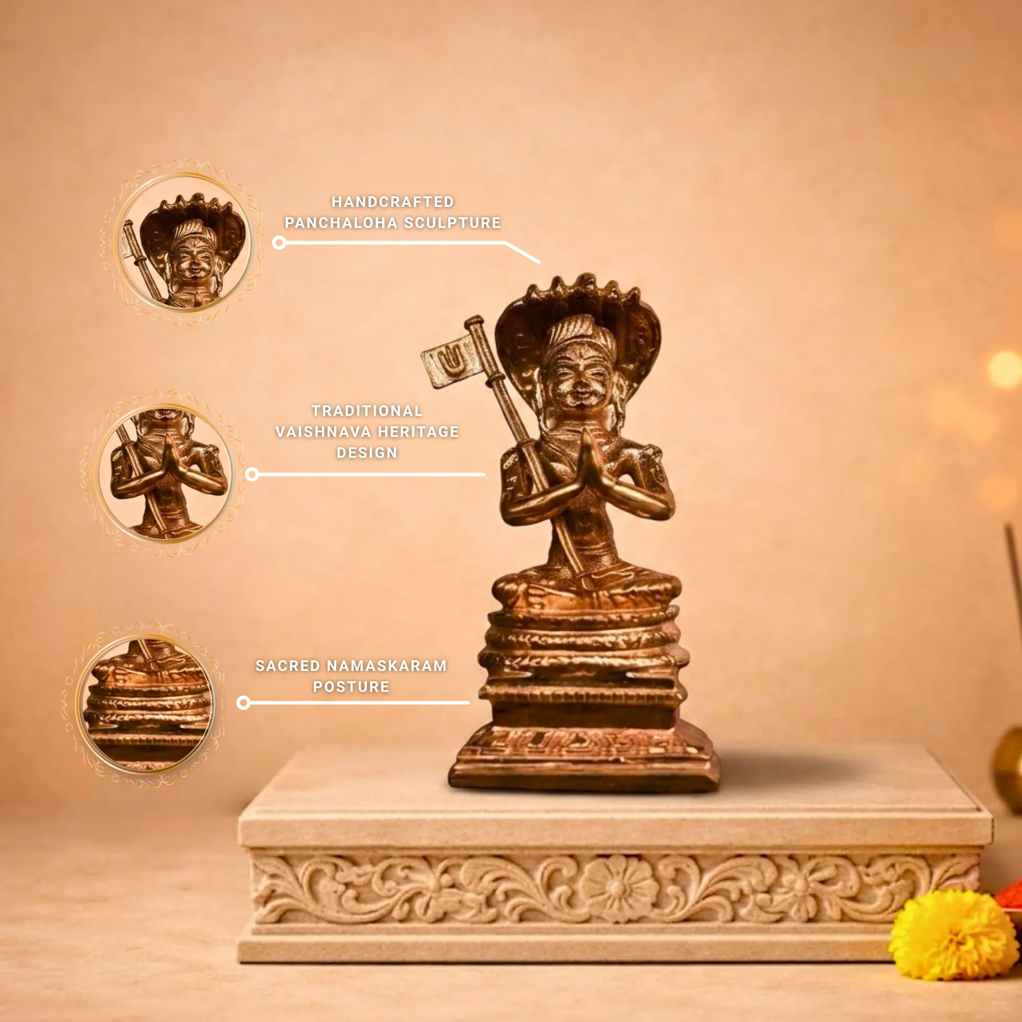 3″ Manavala Mamunigal Idol for Pooja & Home Décor | Handcrafted Panchaloha | Polished Finish - Image 5