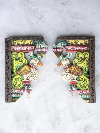 12″ Artistic Parrot Wall Brackets for Home Décor | Handcrafted Wood Carving | Antique Colour Finish