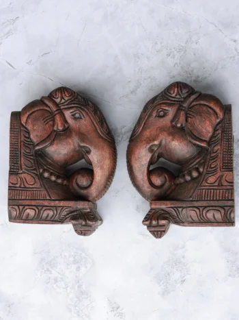 8″ Classic Elephant Head Wall Brackets for Home Décor | Handcrafted Wood Carving