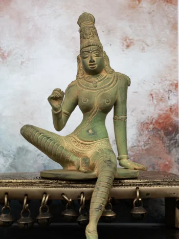 9″ Divine Bhogasakthi | Handcrafted Brass | Green Stone Finish