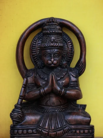 9″ Serene Sitting Hanuman Idol for Pooja & Home Décor | Handcrafted Wood Carving