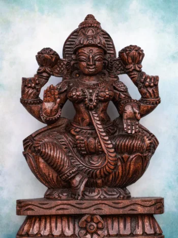 12″ Graceful Lakshmi Idol for Pooja & Home Décor | Handcrafted Wood Carving