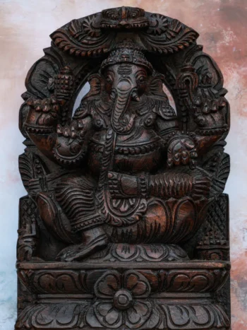 12″ Majestic Ganesha with Arch Wall Hanging for Pooja & Home Décor | Handcrafted Wood Carving