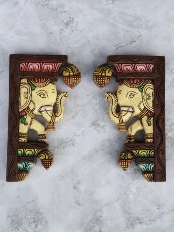 12″ Traditional Elephant Wall Brackets for Home Décor | Handcrafted Wooden Carving