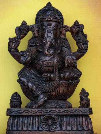 12″ Majestic Ganesha Idol for Pooja & Home Décor | Handcrafted Wood Carving