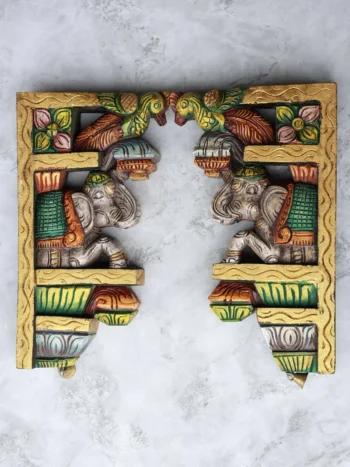 15″ Ornamental Elephant Wall Brackets for Home Décor | Handcrafted Wood Carving