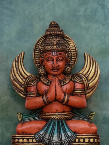 9″ Sacred Sitting Garudan Idol for Pooja & Home Décor | Handcrafted Wood Carving | Antique Colour Finish