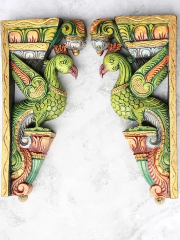 18″ Vibrant Parrot Wall Brackets for Home Décor | Handcrafted Wood Carving