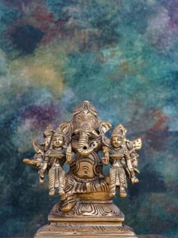 4″ Auspicious Riddhi Siddhi Ganesha | Handcrafted Brass