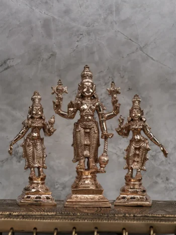 6″ Perumal Set with Sridevi & Bhudevi | Handcrafted Panchaloha Idols | Polished Finish