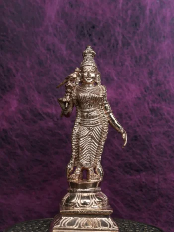 6″ Meenakshi Amman with Parrot | Handcrafted Panchaloha Idol | Polished Finish
