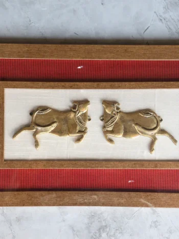 Brass Twin Cow Frame for Home Décor & Pooja | Handcrafted Brass Art Frame